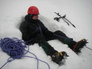 John belaying from a bucket seat