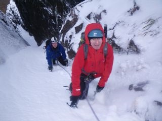 Just below the chockstone on Deep South Gully