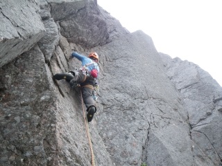Kenny starting up the second 6a pitch on The Spire