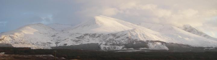 Aonach Mor centre and Ben Nevis far right