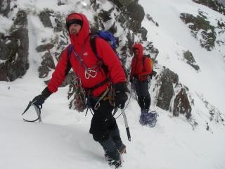 Dave leading in Aladdin's Couloir