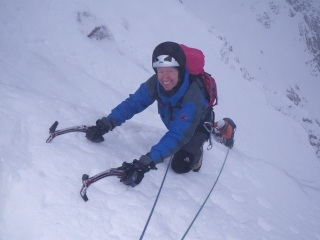 Gareth climbing on Orion Face