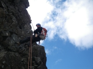 Bruce abseiling on the north ridge of An Caisteal