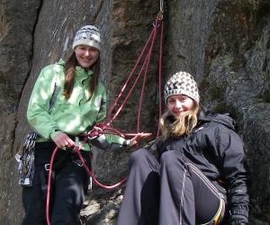 Catriona and Lorraine climbing at Duntelchaig near Inverness